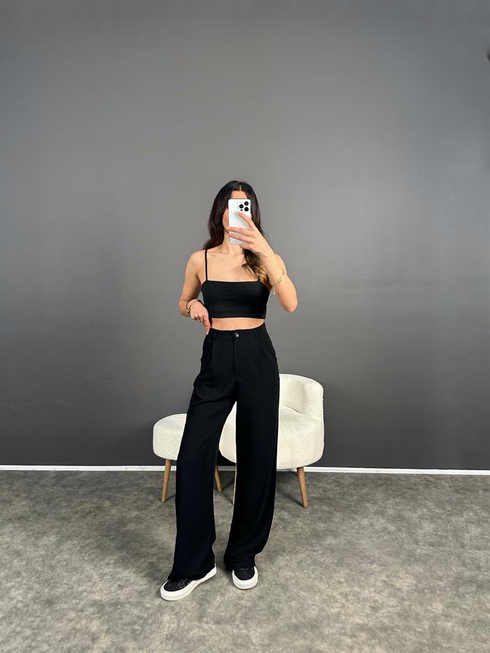 Siyah Ayrobin Palazzo Pantolon 