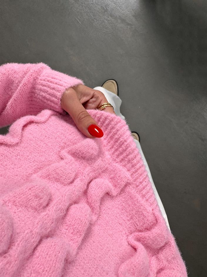 Chers Pembe Bisiklet Yaka Yumoş Kazak