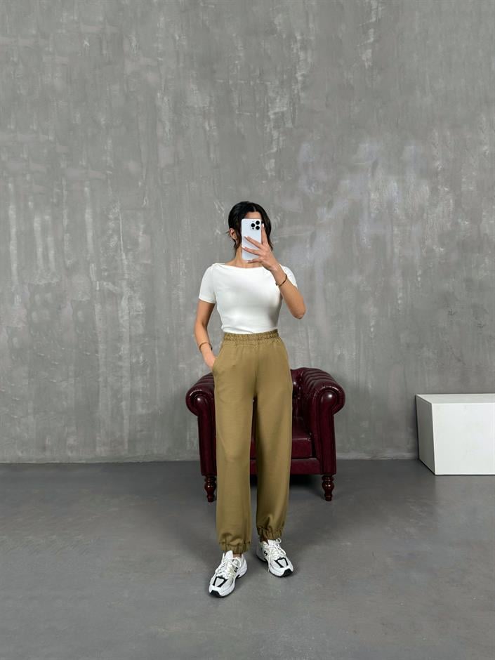 İsolde Yeşil Paça Lastikli Premium Modal Kumaş Pantolon