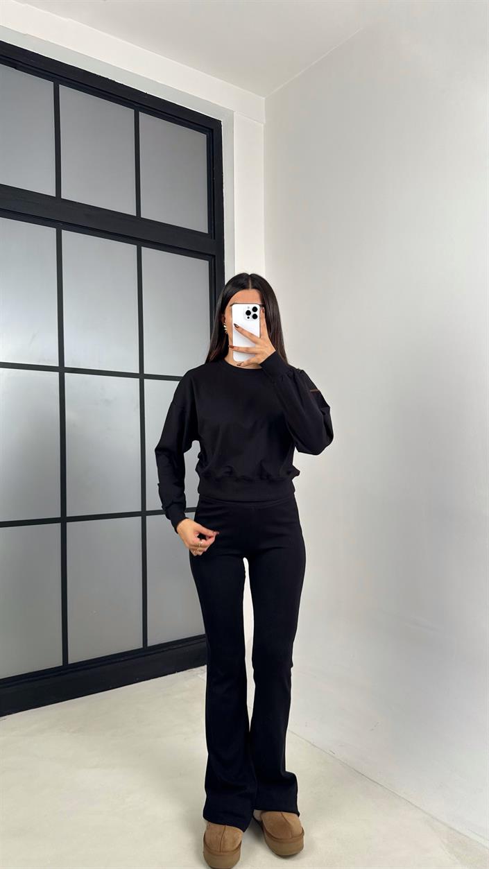 Siyah Sweat İspanyol Paça Pantolon Muadil İkili Takım GAUS-00208