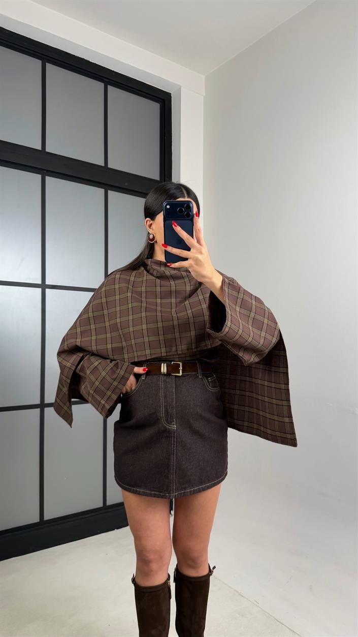 Kahve Kemerli Mini Denim Etek GAUS-01042