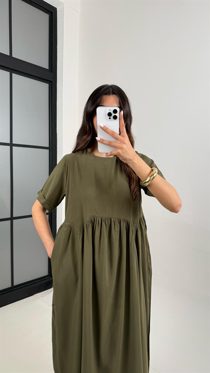 Haki Altı Balon Tencel Pinterest Elbise Gaus00388