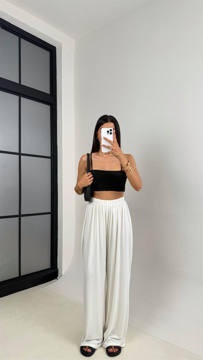 Beyaz Beli Lastikli Modal Kumaş Pantolon Gaus00668