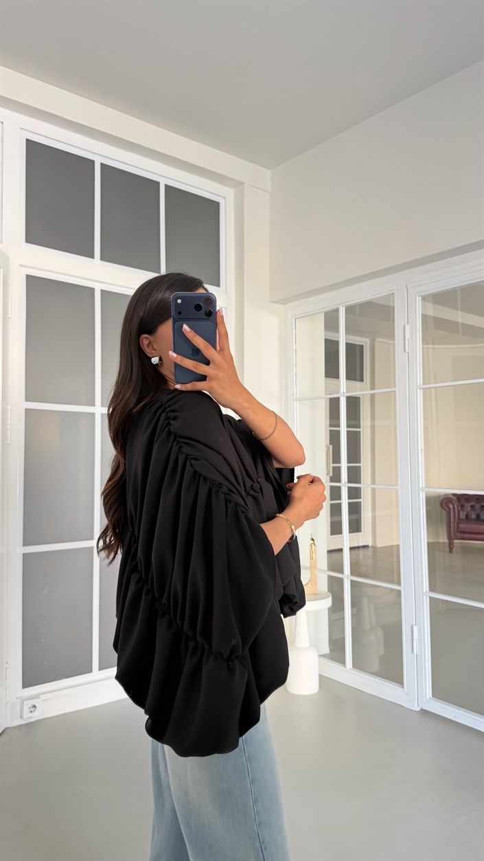 Siyah Drapeli Oversize Bluz GAUS-01767