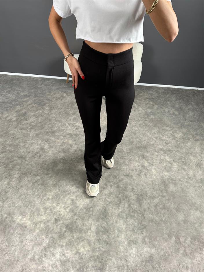 Penny Siyah Yüksek Bel Kanca Düğmeli İspanyol Pantolon 