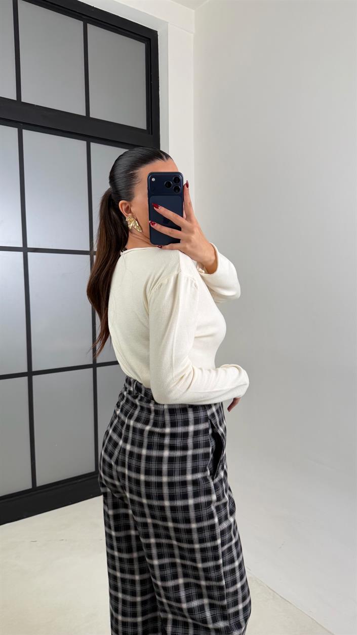 Siyah Cepli Ekoseli Pantolon GAUS-00806