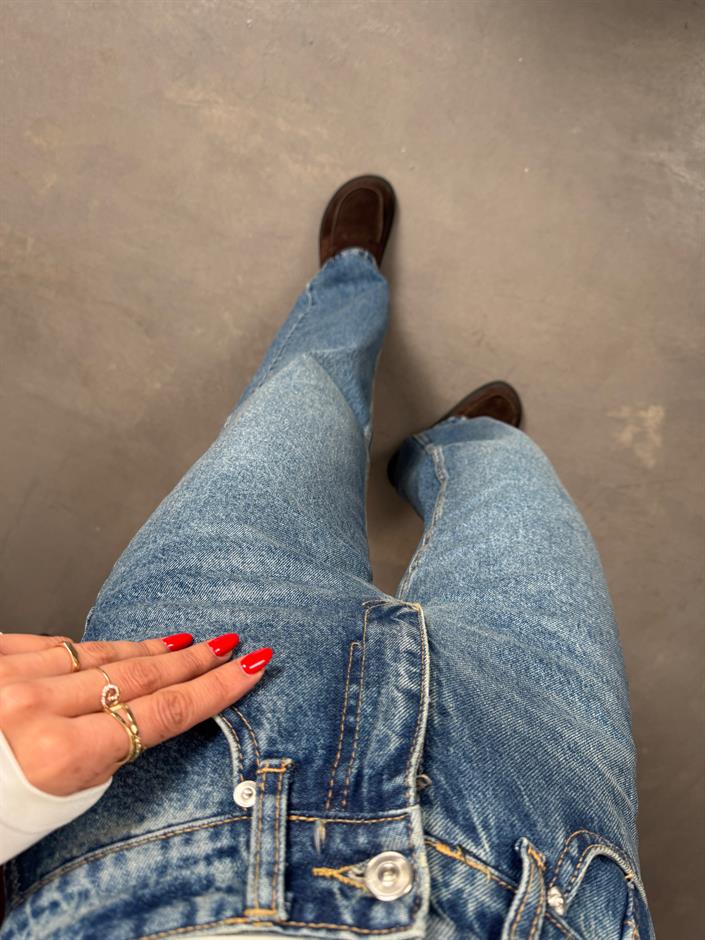 Pooki Mavi Yıkamalı Wide Leg ZR Jean