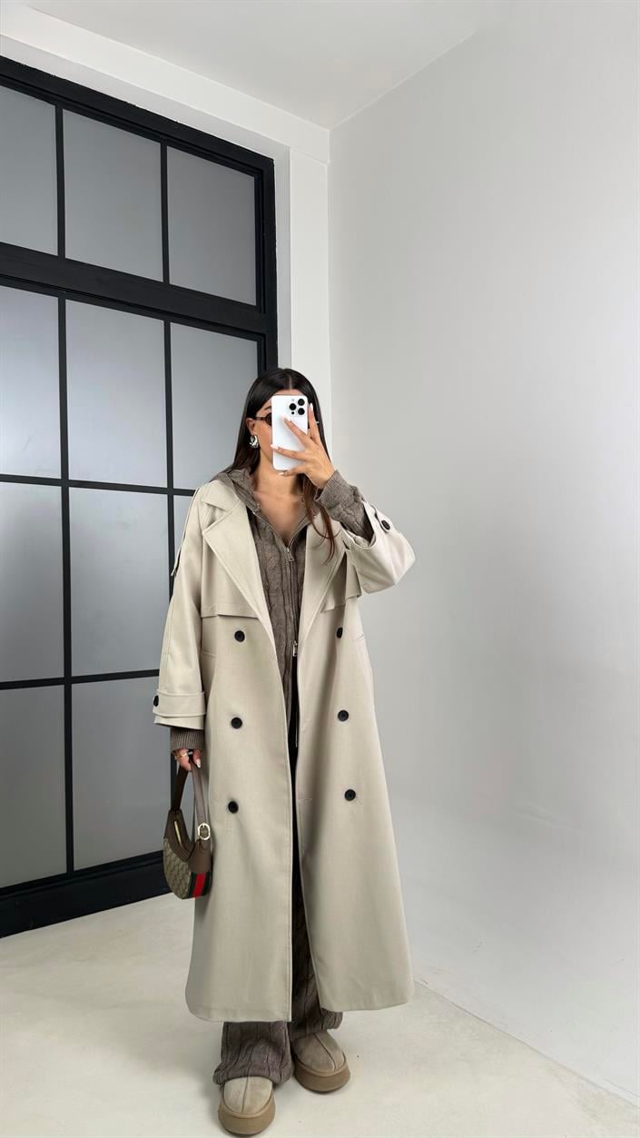 Taş Astarlı Kuşaklı Premium Trençkot GAUS-00516