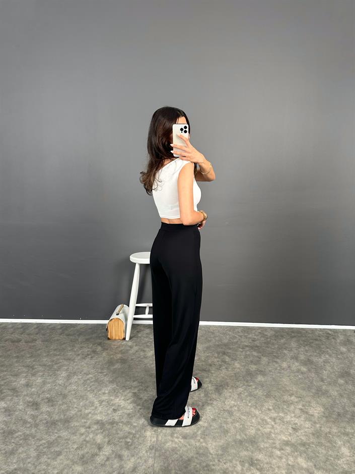 Bancy Siyah Çımalı Rahat Modal Pantolon