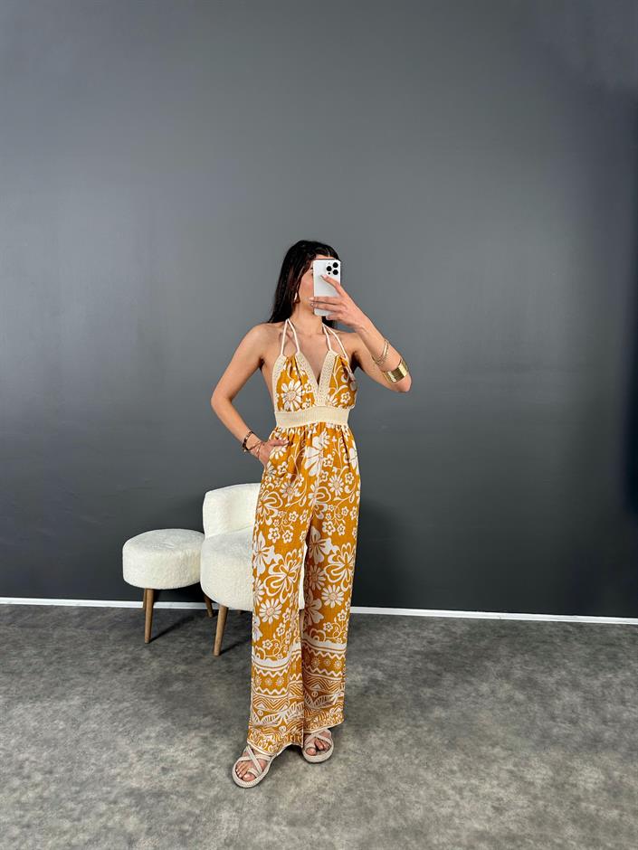 RYN Turuncu Viskon Sırt Dekolteli Tulum 