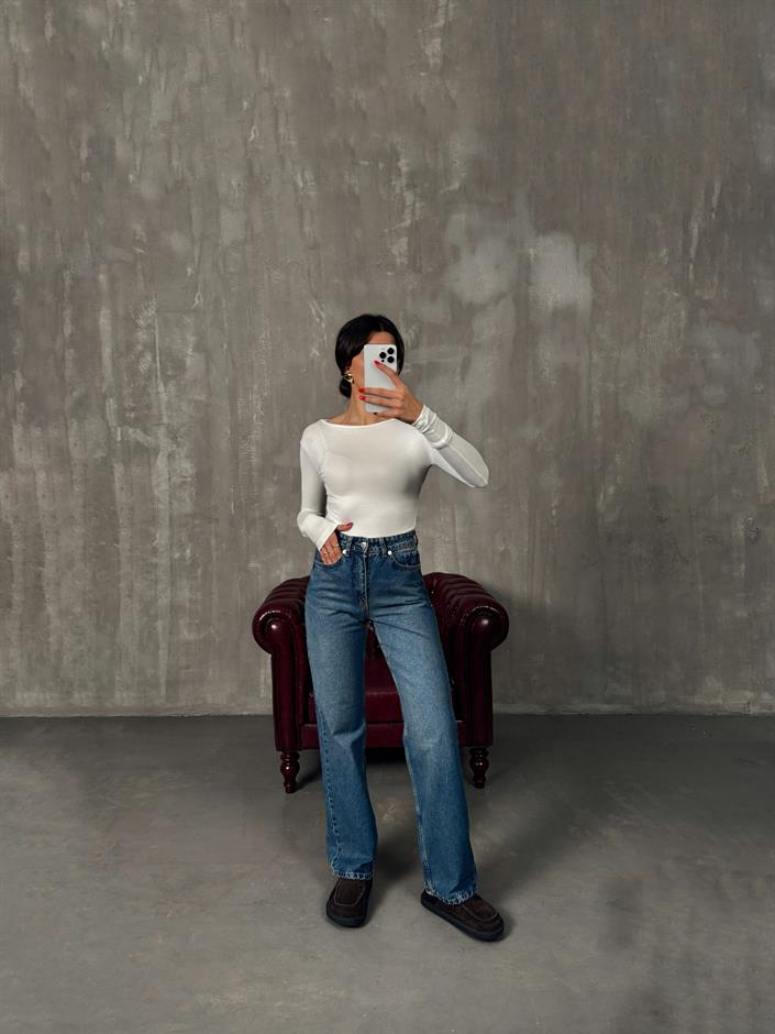 Pooki Mavi Yıkamalı Wide Leg ZR Jean