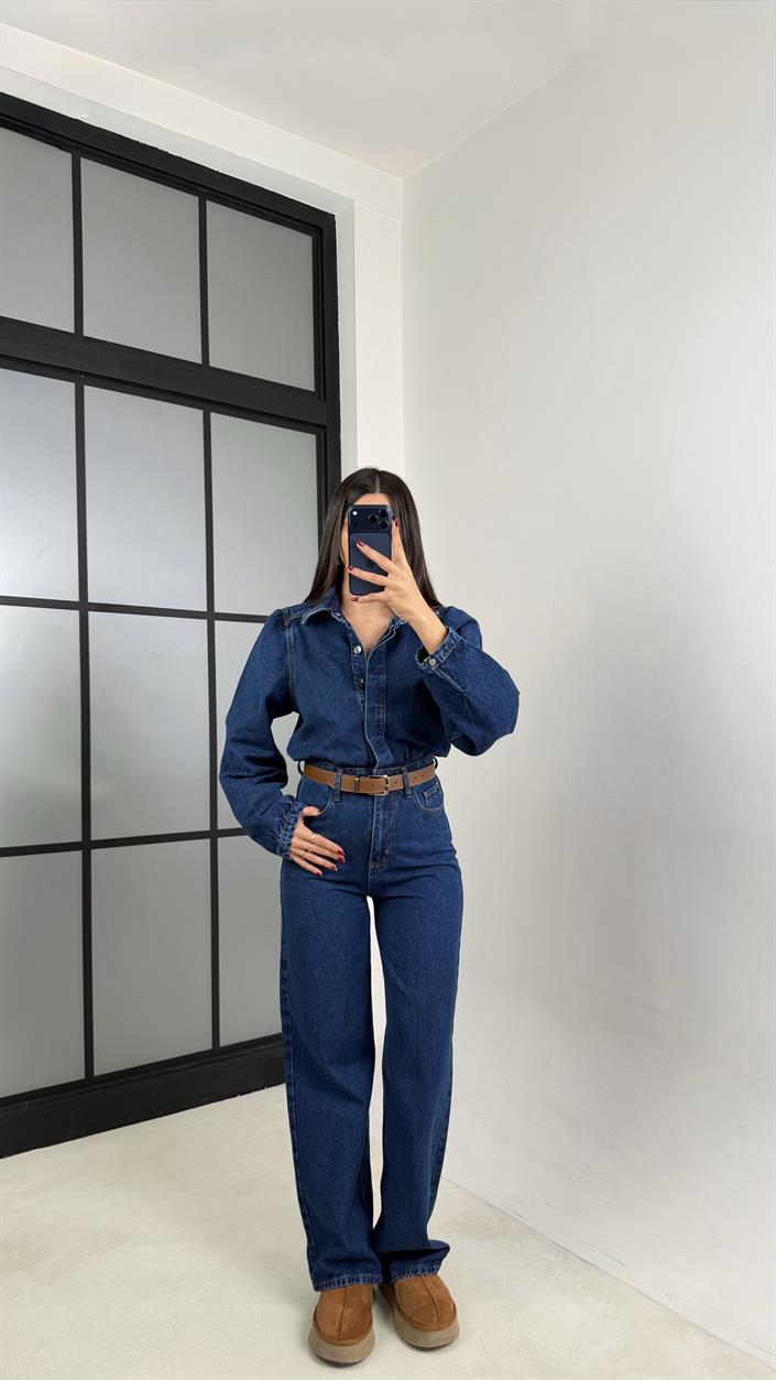 Mavi Kemerli Premium Denim Tulum GAUS-00673