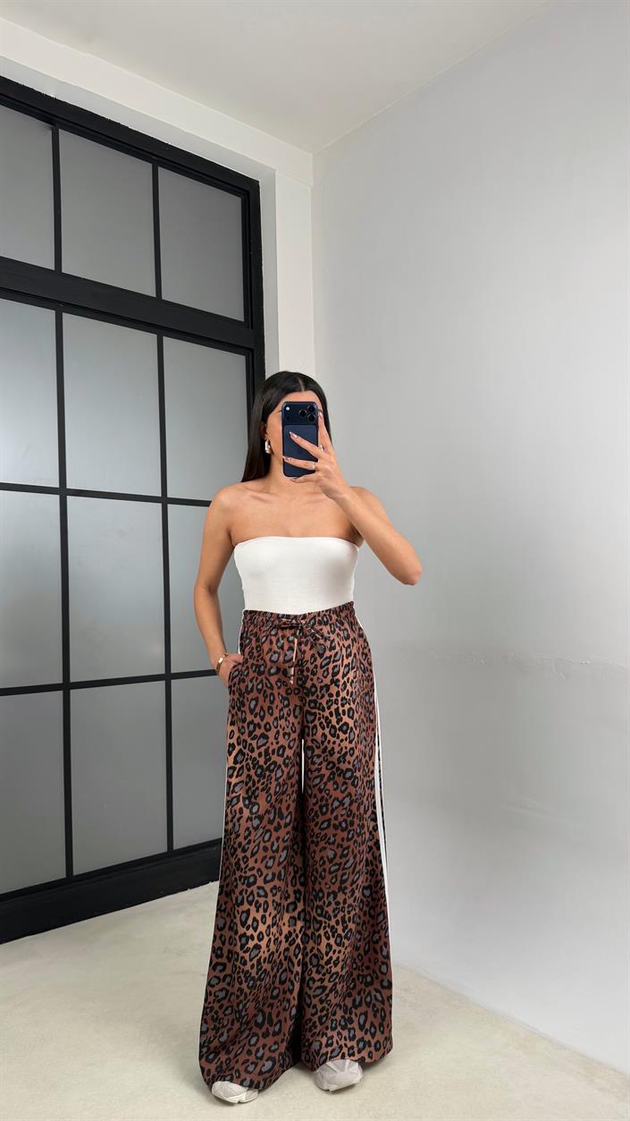 Leopar Şerit Detaylı Beli Lastikli Pantolon GAUS-01141