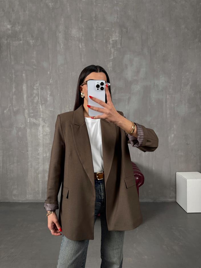 Vena Kahve Astarlı Vatkalı Blazer Ceket