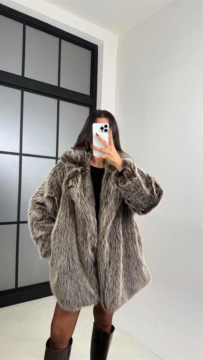 Kahve Yakalı Astarlı Cepli Premium Kürk GAUS-00456