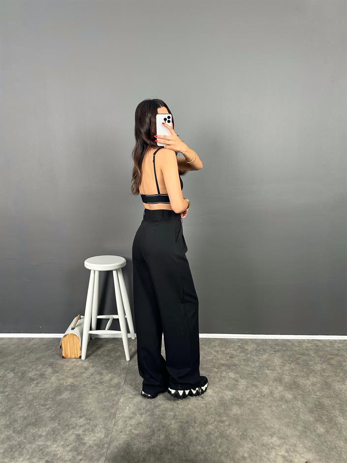 Fado Siyah Kumaş Palazzo Pantolon