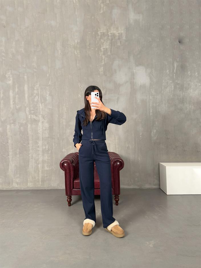 Juno Lacivert ZR Model Selanik Kumaş Kapüşonlu Takım