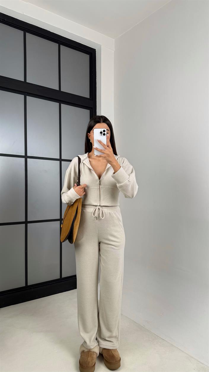 Taş Hırka Beli Lastikli Pantolon İkili Selanik Kumaş Takım GAUS-00523