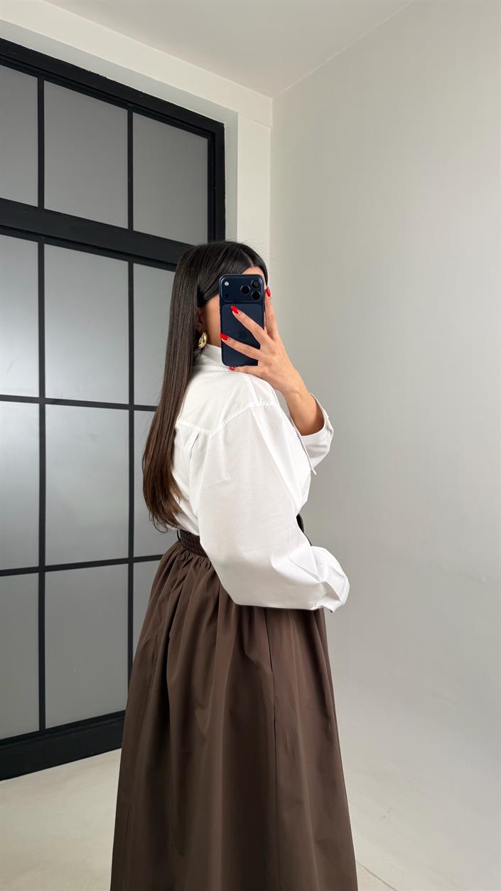 Acı Kahve Cepli Kemerli Etek GAUS-00996