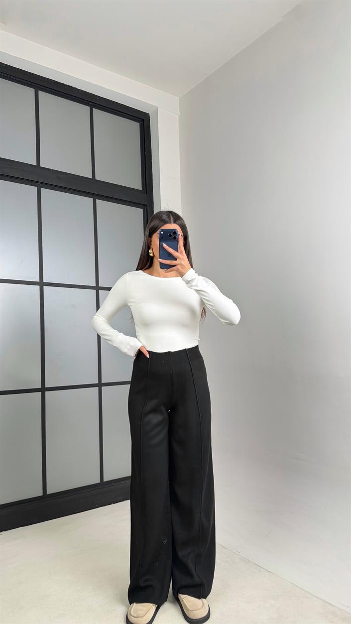 Siyah Beli Lastikli Dikiş Detaylı Triko Pantolon GAUS-00856