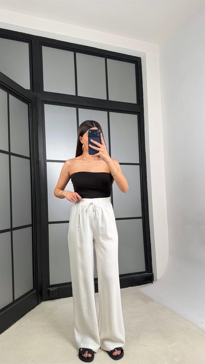 Ekru Beli Lastikli Tencel Pantolon GAUS-01331