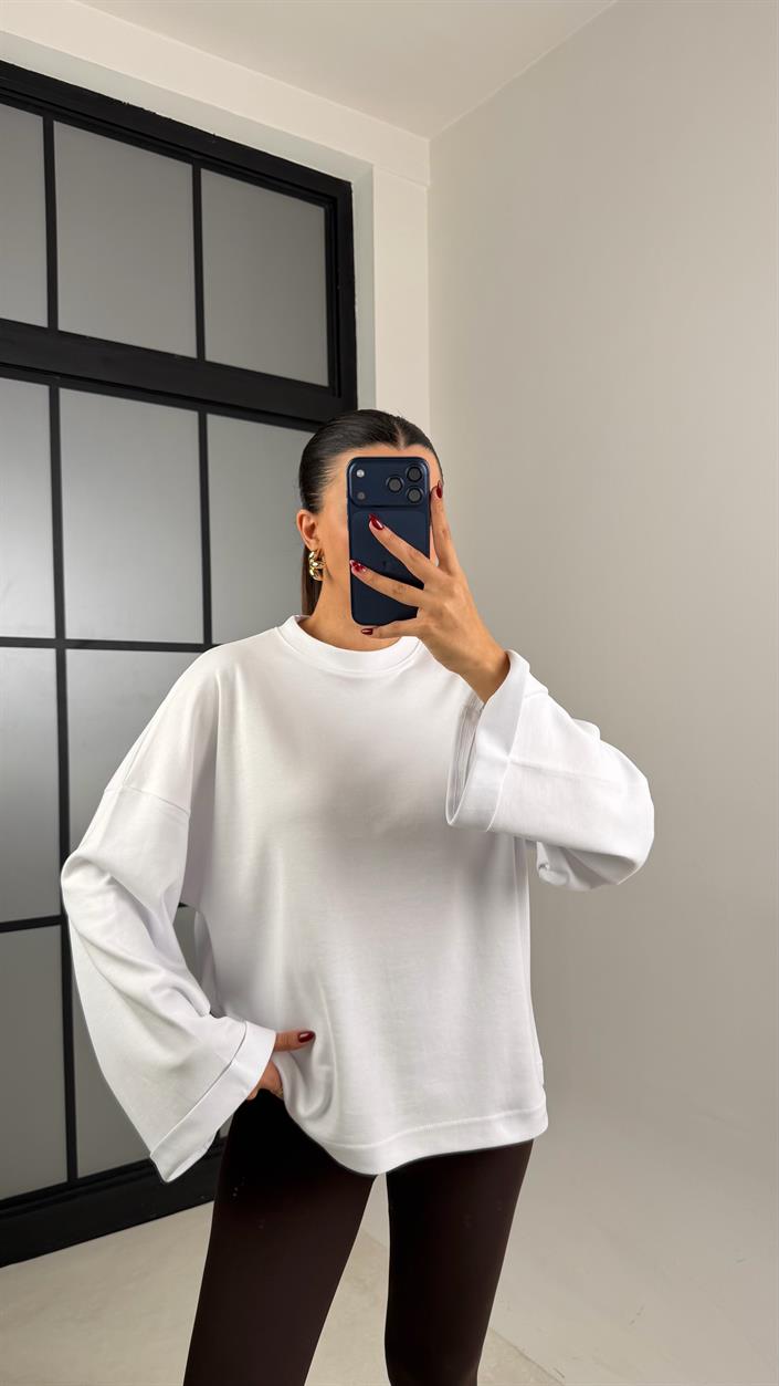 Beyaz Duble Kol Basic Bluz GAUS-00639
