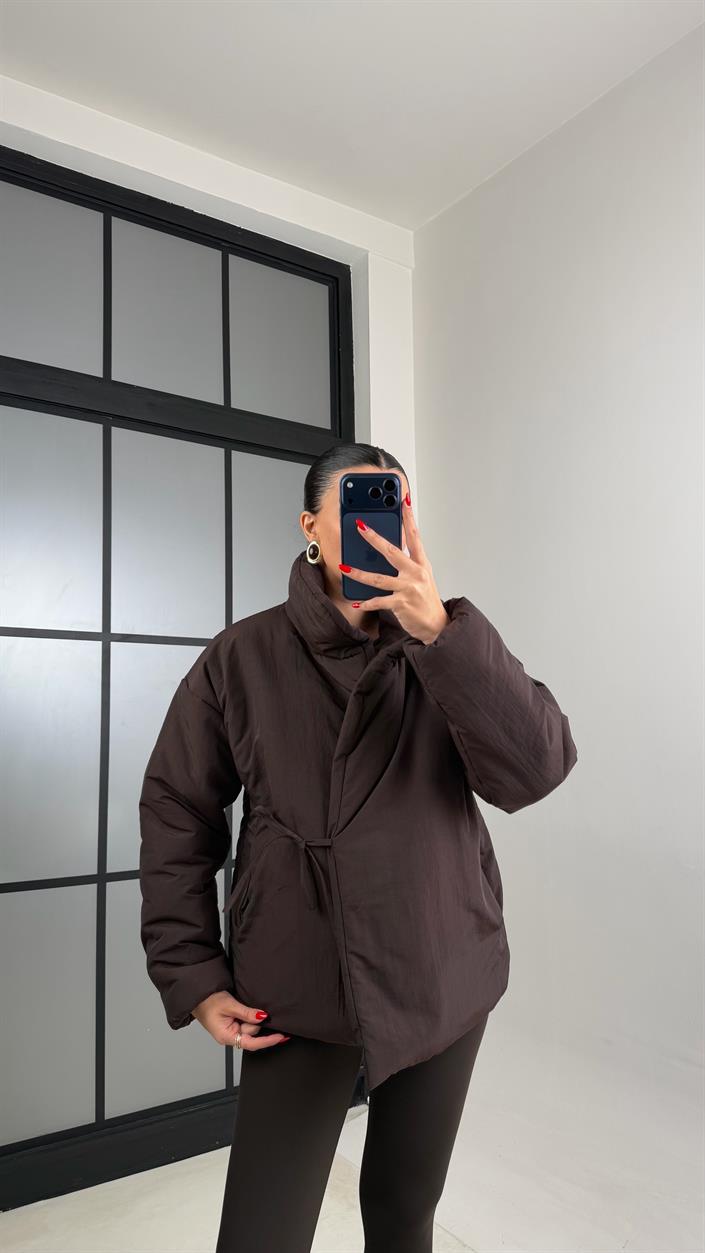 Acı Kahve Astarlı Bağlama Detaylı Şişme Mont GAUS-01011