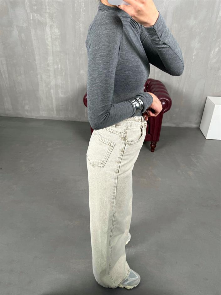 Hector Yıkamalı Bej Wide Leg Jean