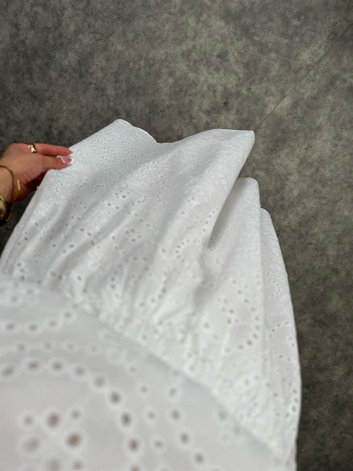 Lone Beyaz Askılı Fistolu Bluz Beli Lastikli Etek Astarlı İkili Takım