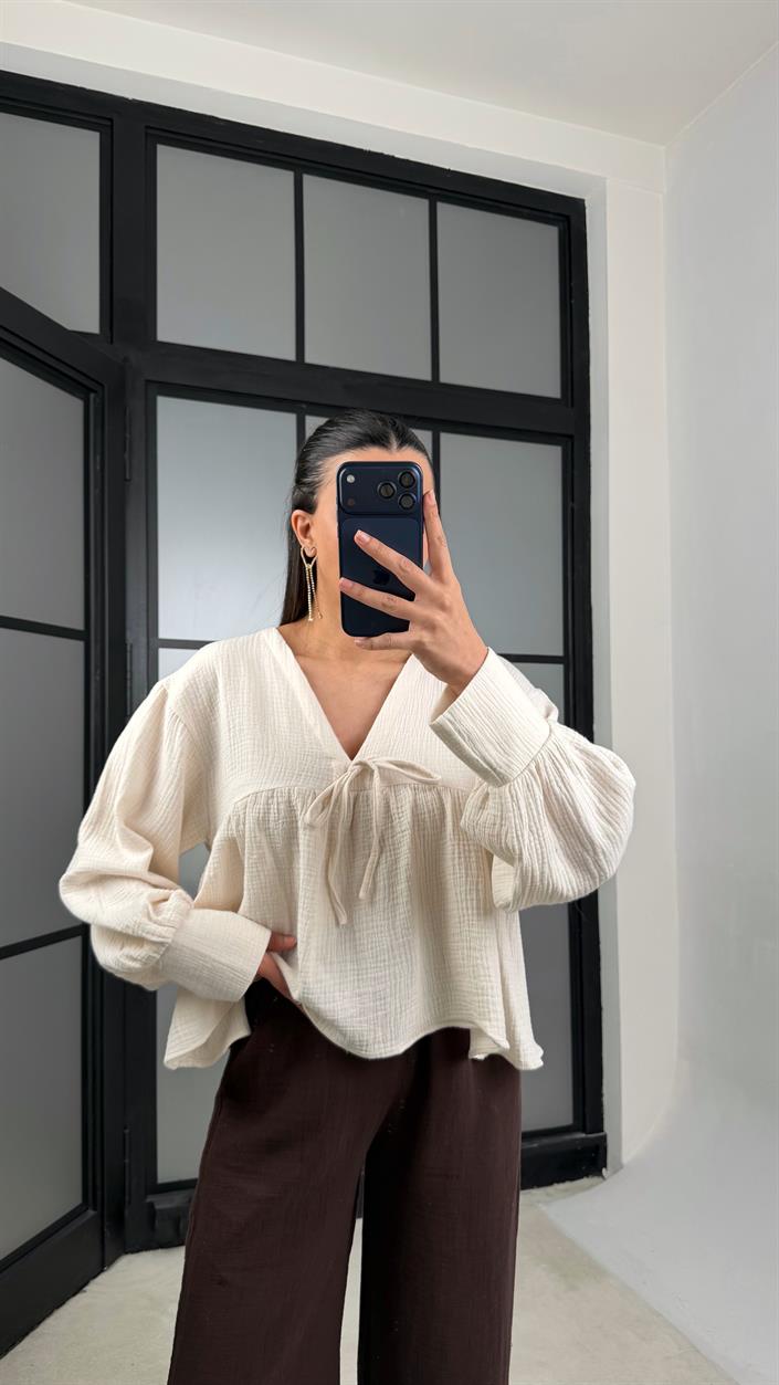 Ekru Müslin Bluz GAUS-01368