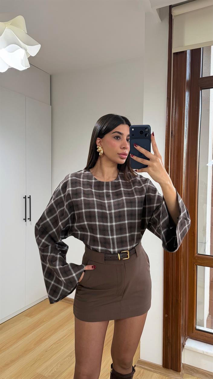 Kahve Ekoseli Muadil Bluz GAUS-00721