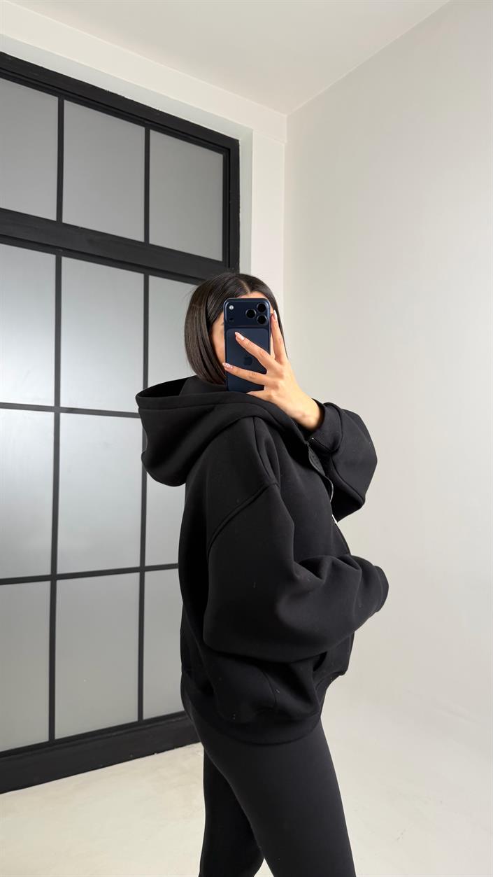 Siyah Kapüşonlu Şardonlu Hırka GAUS-00828