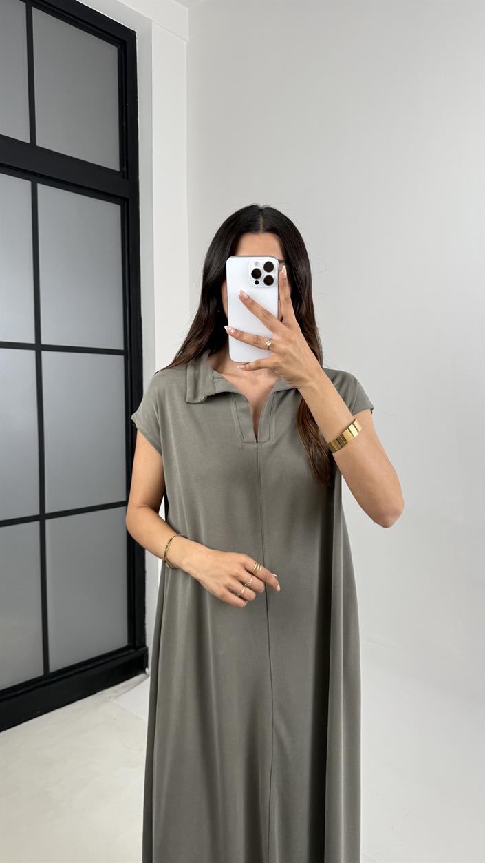 Haki MD Muadil Polo Yaka Cepli Basic Elbise Gaus00568