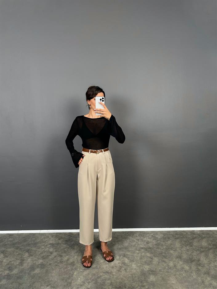 Vion Taş Krep Kumaş Kemerli Havuç ZR Model Pantolon