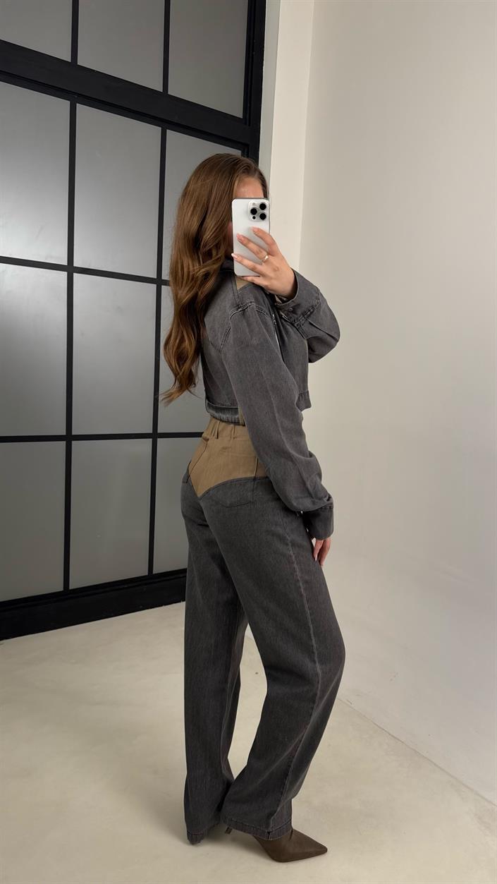 Füme İki Renkli Ceket Pantolon Tasarım Denim Takım GAUS-00445
