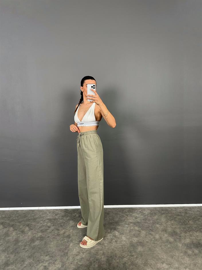 DK Haki Astarlı Keten Pantolon 