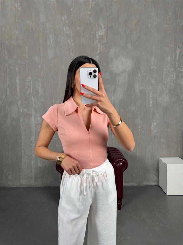 Somon Polo Yaka Ön Fermuarlı Tshirt Gaus00191