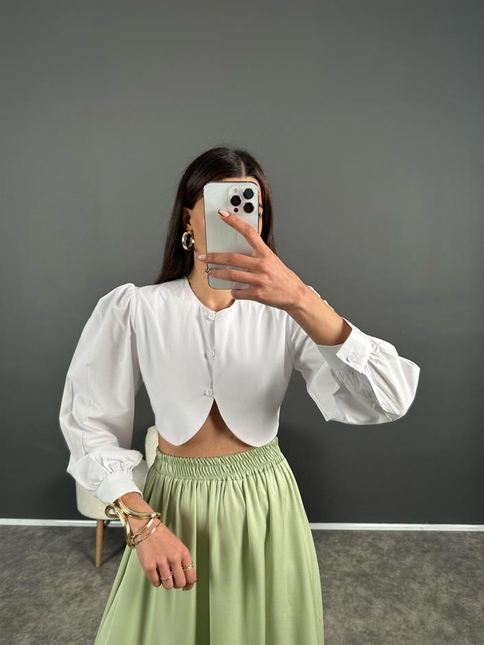 Galen Beyaz Crop Gömlek