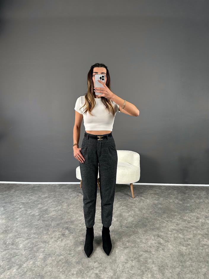 Gri Yünefek Havuç Kesim Pantolon 