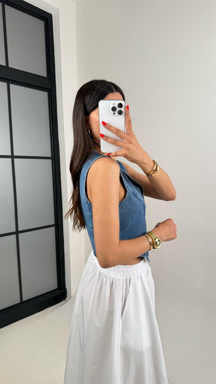 Koyu Mavi Denim Muadil Yelek Gaus00487