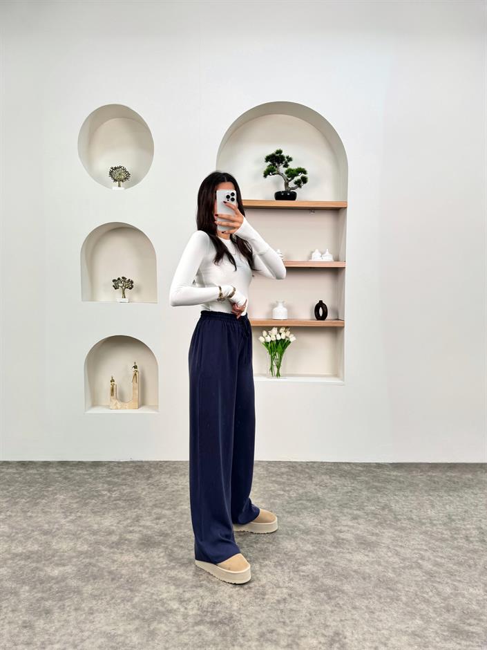 Jayla Lacivert Kalın Tensel Muadil Beli Lastikli Pantolon