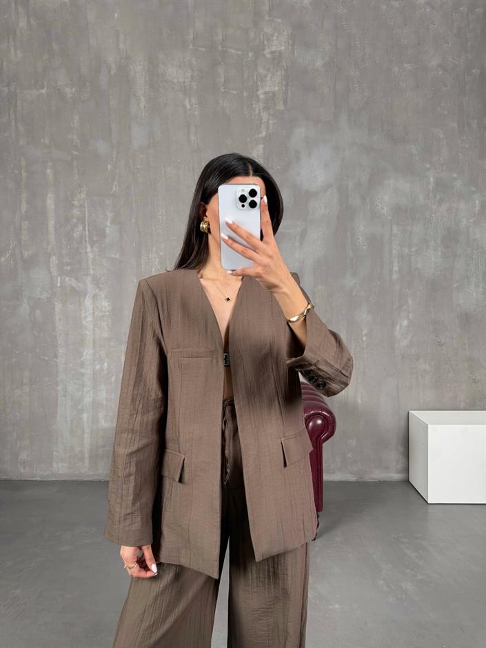 Kahve Vatkalı Ceket Pantolon Takım Gaus00079