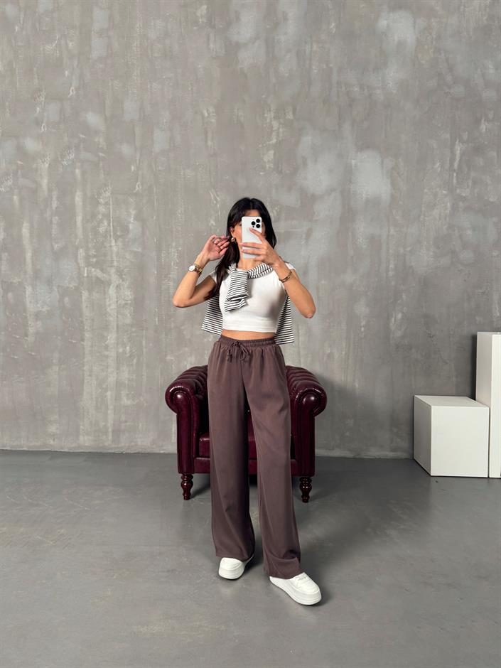 Parisian Kahve Tensel Muadil Beli Lastikli Pantolon