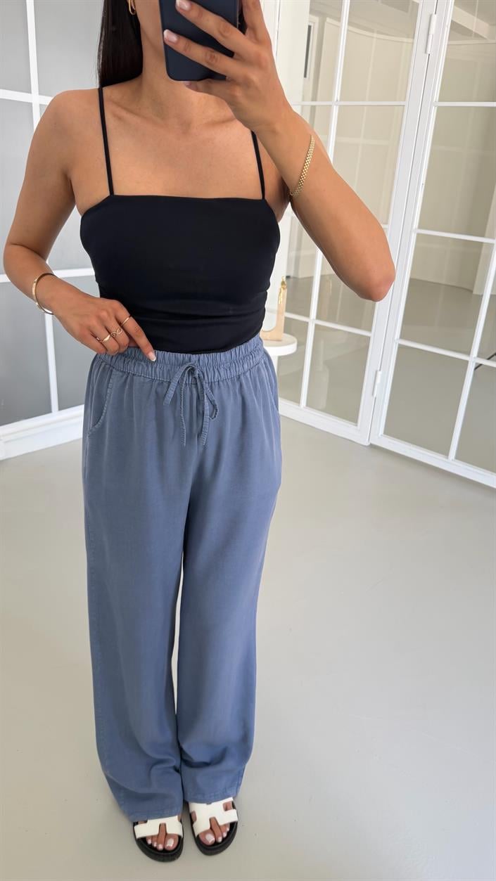 Mavi Yıkamalı Beli Lastikli Tencel Pantolon GAUS-01678