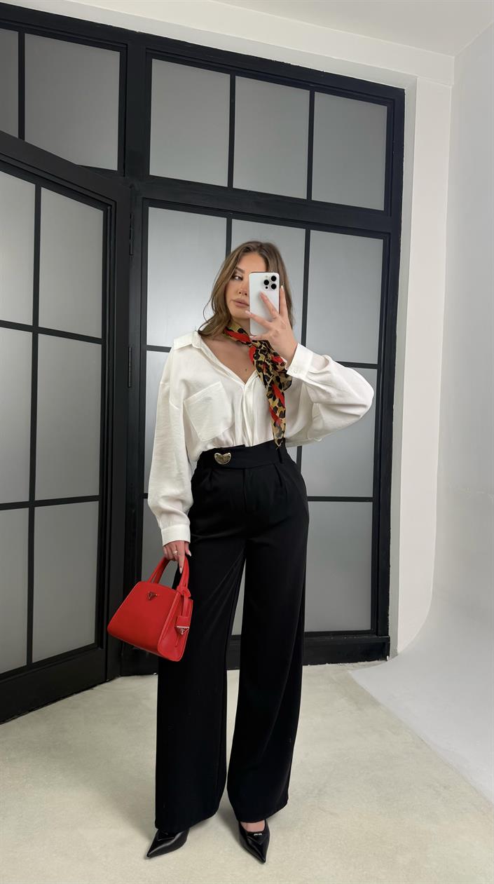 Siyah Gold Toka Detaylı Pantolon GAUS-01168