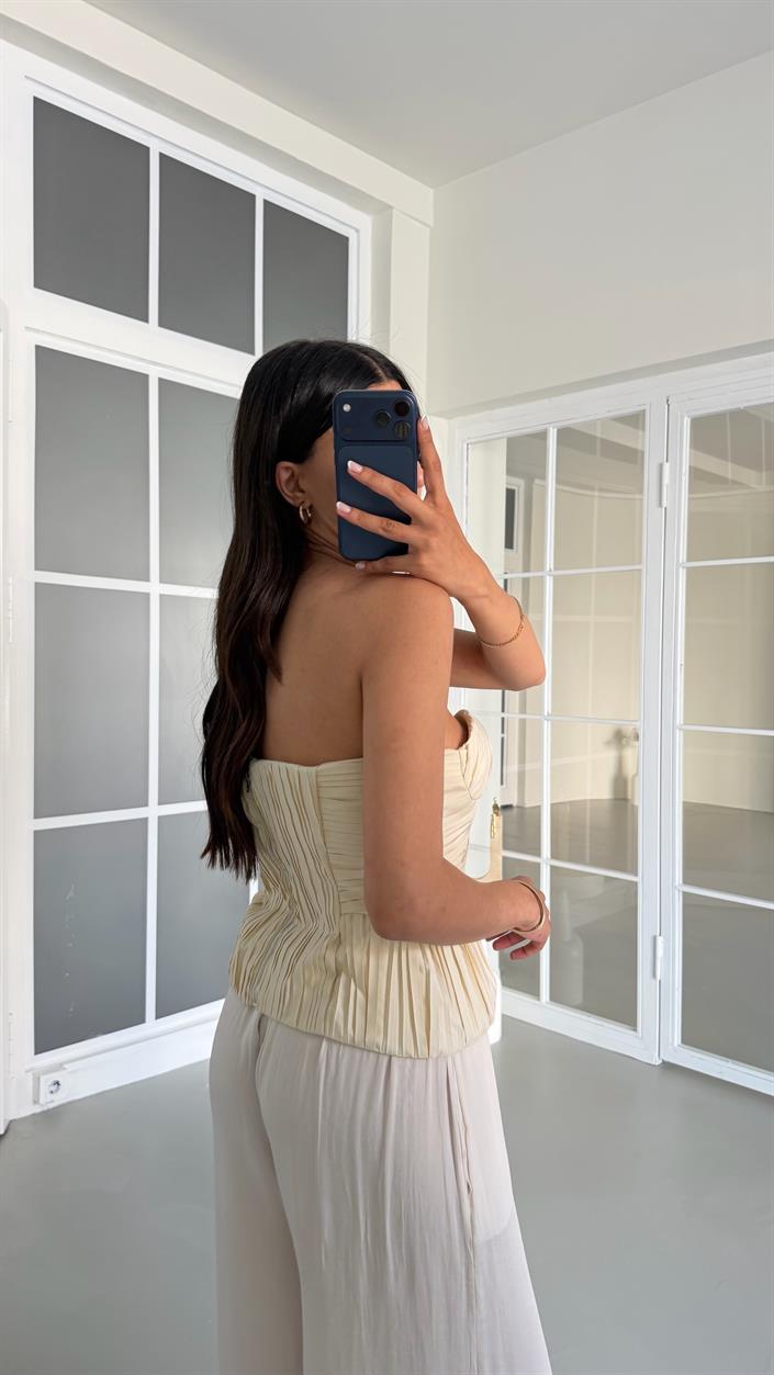 Krem Pileli Düğme Detaylı Tasarım Korse GAUS-01621