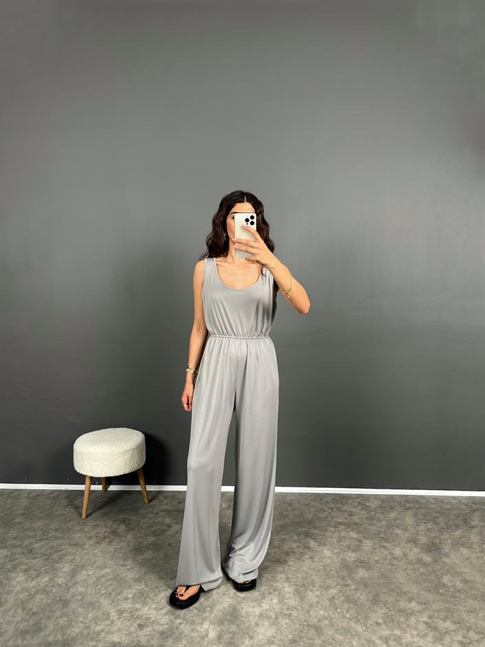 Helgi Gri Beli Lastikli Pike Modal Tulum 