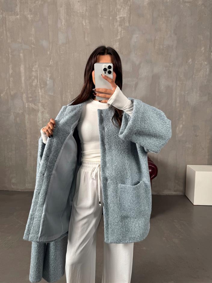 Baja Bebe Mavisi Astarlı Atkılı Buklet Kaban