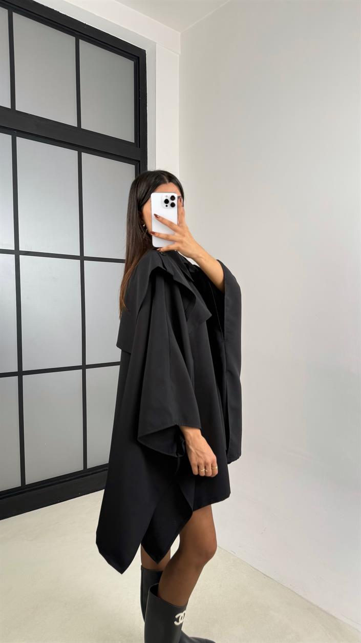 Siyah Premium Tasarım Panço Trençkot GAUS-00156