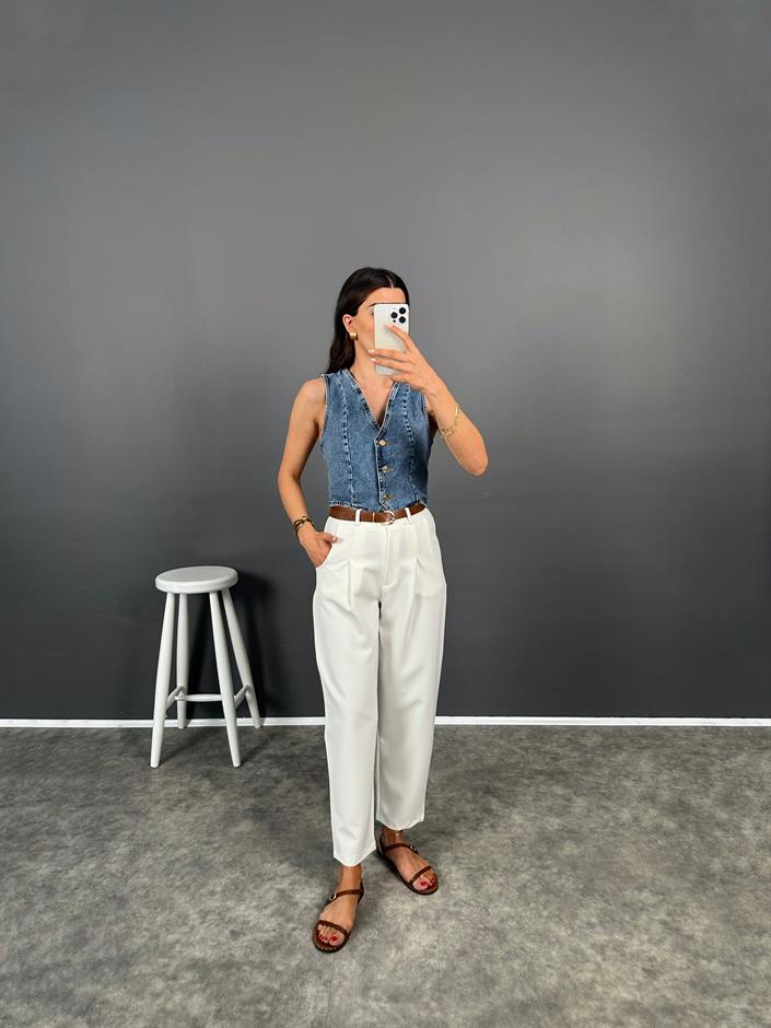 Fido Beyaz Kemerli Premium Pantolon 